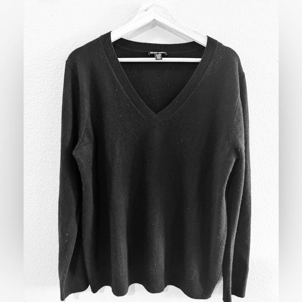 Cashmere Hilary Radley Black V-Neck Sweater, Sz XL
